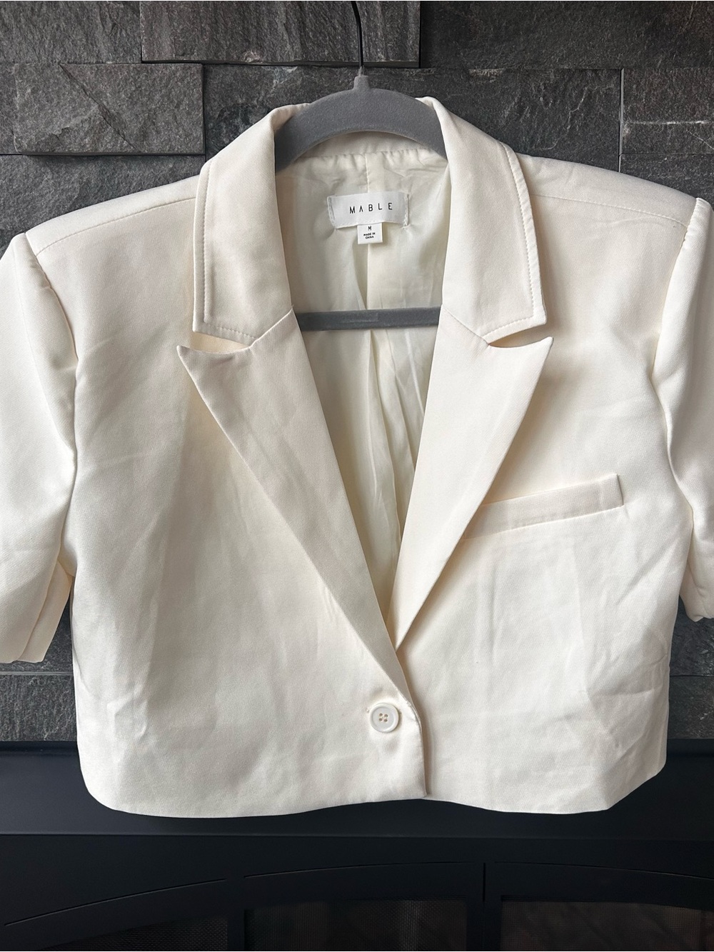 Mable Cream Short-Sleeve Cropped Blazer Jacket - Picture 2 of 4